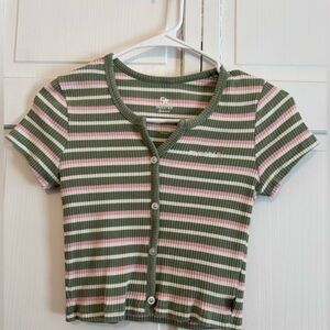 Five Star Green and Pink Striped Top